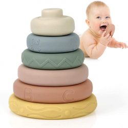 Mini Tudou 6 Pcs Stacking & Nesting Circle Toy,Soft Building Rings Stacker & Teethers,Squeeze Play with Early Educational Learning Stacking Tower, Best Gift for 6+ Months Boys&Girls