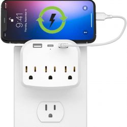 6 in1 Smart Socket，Fast Charger, Multi-Plug Outlet Splitter with USB C Ports, USB Wall Charger for Home Office Accessories, Dorm Room Essentials White (White-Socket)