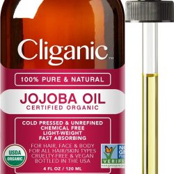 Cliganic USDA Organic Jojoba Oil, 100% Pure (4oz) | Moisturizing Oil for Face, Hair, Skin & Nails | Natural Cold Pressed Hexane Free