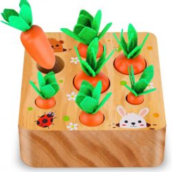 SKYFIELD Carrot Harvest Game Wooden Toy for Baby Boys and Girls 1 2 3 Year Old, Educational Shape Sorting Matching Puzzle Gift Toy with 7 Sizes Carrots.Great Montessori Toy for Toddlers 1-3