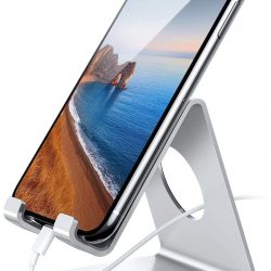 Lamicall Cell Phone Stand, Desk Phone Holder Cradle, Compatible with Phone 12 Mini 11 Pro Xs Max XR X 8 7 6 Plus SE, All Smartphones Charging Dock, Office Desktop Accessories – Silver