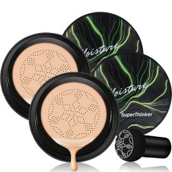 Air Cushion CC Cream Mushroom Head Foundation, SuperThinker Moisturizing BB Cream Makeup Long Lasting Matte Concealer (2 PCS/Natural)