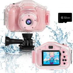 Agoigo Kids Waterproof Camera Toys for 3-12 Year Old Boys Girls Christmas Birthday Gifts Children’s HD Video Digital Action Cameras Child Indoor Outdoor Toddler Camera, 2 Inch Screen (Pink)