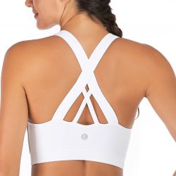 RUNNING GIRL Sports Bra for Women, Criss-Cross Back Padded Strappy Sports Bras Medium Support Yoga Bra with Removable Cups