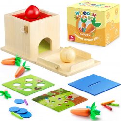 BRYSETEN 4-for-1 Montessori Toys for 1-2 Year Old Early Learning Toy for Baby 12-18 Months Object Permanence Box Christmas Birthday Gifts for Kids Sensory Education Wooden Toys for 1-3 Year Old Kids