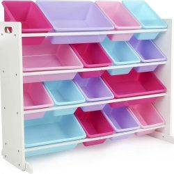 Humble Crew, White/Blue/Pink/Purple Extra-Large Toy Organizer, 16 Storage Bins