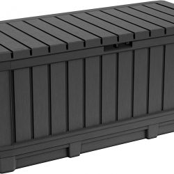 Keter Kentwood 90 Gallon Resin Deck Box-Organization and Storage for Patio Furniture Outdoor Cushions, Throw Pillows, Garden Tools and Pool Toys, Graphite