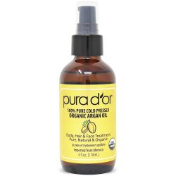 PURA D’OR Organic Moroccan Argan Oil (4oz / 118mL) USDA Certified 100% Pure Cold Pressed Virgin Premium Grade Moisturizer Treatment for Dry & Damaged Skin, Hair, Face, Body, Scalp & Nails