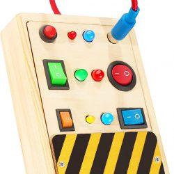 Toddler Toys Busy Board, Montessori Toys Sensory Toys for Toddlers 1-3 with Light Up LED Buttons Pluggable Wire Wooden Toys, Baby Toys Travel Toys Gifts for Age 1-2 2-4 Toddler Busy Board Kids Toys