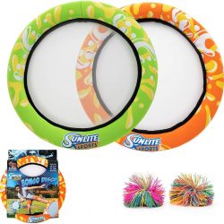 Sunlite Sports Bongo Discs, Ball Paddle Game, Ball Throwing Outdoor Games for Beach, Lawn, Backyard, Camping, Fun Beach Sports Toys, Set of 2