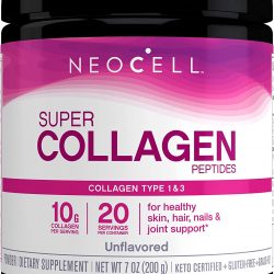 NeoCell Super Collagen Peptides Powder, 7 Ounces, Non-GMO, Grass Fed, Paleo Friendly, Gluten Free, For Hair, Skin, Nails & Joints (Packaging May Vary), Unflavored, 20 Servings