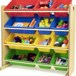 Humble Crew, Natural/Primary Kids’ Toy Storage Organizer with 12 Plastic Bins