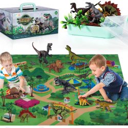 TEMI Dinosaur Toys for Kids 3-5 with Activity Play Mat & Trees, Educational Realistic Dinosaur Play Set to Create a Dino World Including T-Rex, Triceratops, Velociraptor, Great Gift for Boys & Girls