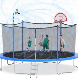 Tatub 16FT Trampoline with Basketball Hoop, Outdoor Trampolines Recreational Kids Trampoline with Enclosure Net Outdoor for 5-8 Children