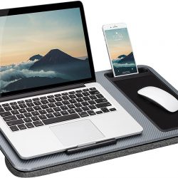 LapGear Home Office Lap Desk with Device Ledge, Mouse Pad, and Phone Holder – Silver Carbon – Fits Up to 15.6 Inch Laptops – Style No. 91585