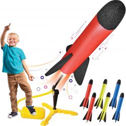 Toy Rocket Launcher for kids – Shoots Up to 100 Feet – 6 Colorful Foam Rockets and Sturdy Launcher Stand, Stomp Launch Pad – Fun Outdoor Toy for Kids – Gift Toys for Boys and Girls Age 3+ Years Old