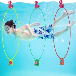 15PCS Pool Toys Games Set-5 Diving Through Swim Rings + 5 Flamingo Buoys + 5 Sand Bags for Kids 3,4,5,6,7,8,9,10,11,12 Adults-Swimming Thru Pool Hoop Accessories Water Sport Gifts (Assembly Needed)