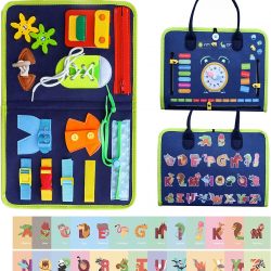 Tafatee Montessori Busy Board Toys for 1 2 3 4 5 Years Old ,Sensory Travel Toy Learning Life Skills Toys Portable Activity Board Gift for Toddlers 1-3 Girl Boy Children(with 26 Letters Card)