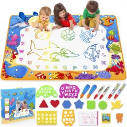 Water Doodle Mat – Kids Painting Writing Doodle Toy Mat – Color Doodle Drawing Mat Bring Magic Pens Educational Toys for Age 2 3 4 5 6 7 Year Old Girls Boys Age Toddler Gift