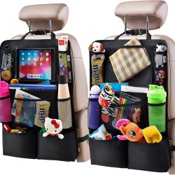 H Helteko Backseat Car Organizer, Kick Mats Back Seat Protector with Touch Screen Tablet Holder, Car Back Seat Organizer for Kids, Car Travel Accessories, Kick Mat with 9 Storage Pockets 2 Pack