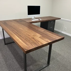 Modern L-Shaped Office Desk – Wood Grain Finish